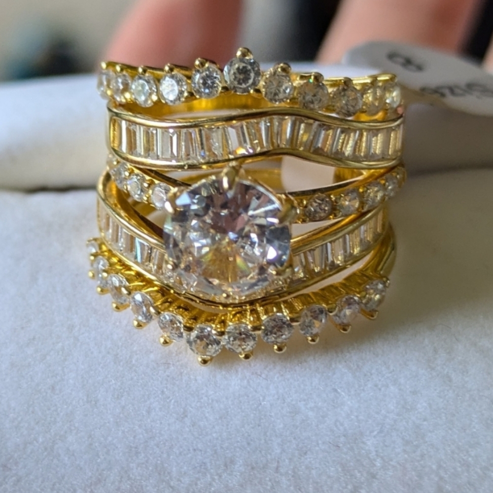 Sterling Silver 5 In 1 Ring Sets Crystal Size 8